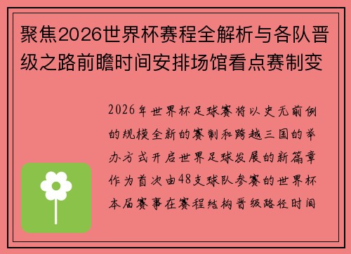聚焦2026世界杯赛程全解析与各队晋级之路前瞻时间安排场馆看点赛制变化 聚焦2026世界杯赛程全解析与各队晋级之路前瞻时间安排场馆看点赛制变化